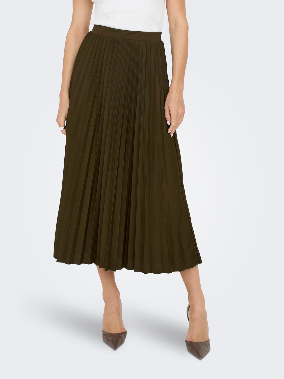 Midi plisse skirt Dark Brown ONLY