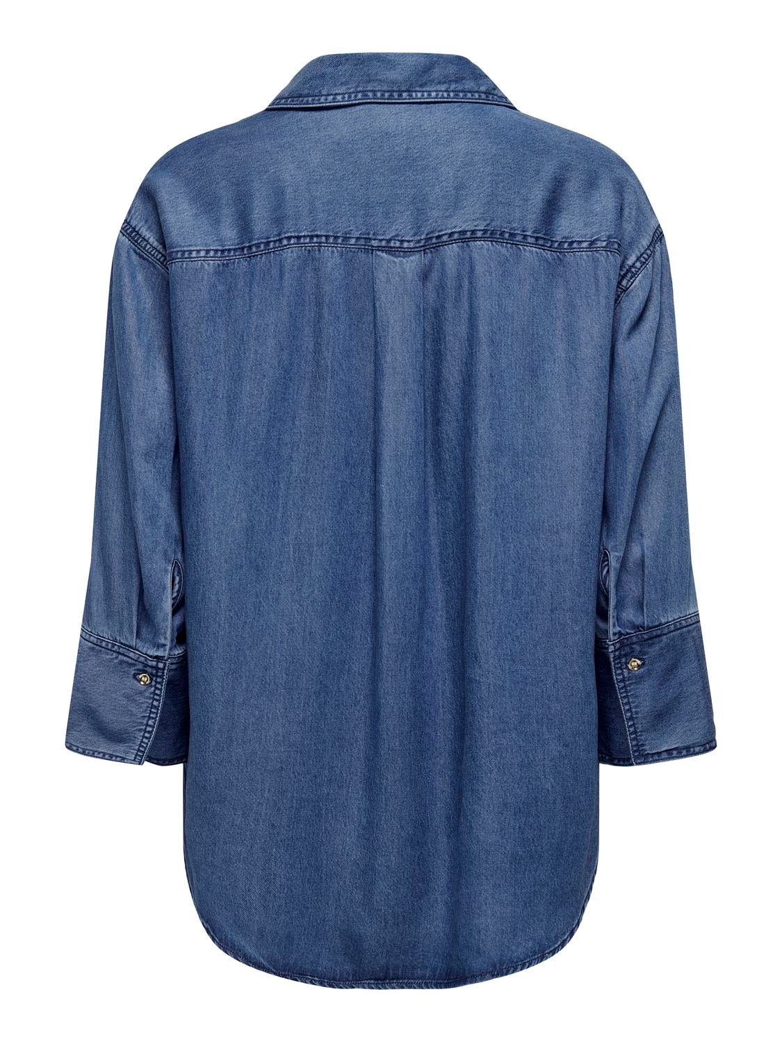 ONLY Denim shirt with china collar -Medium Blue Denim - 15305416