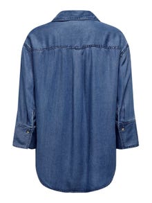 ONLY Loose Fit China Collar Shirt -Medium Blue Denim - 15305416