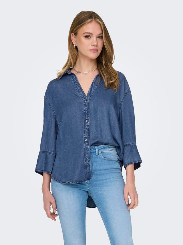ONLY Denim shirt with china collar - 15305416