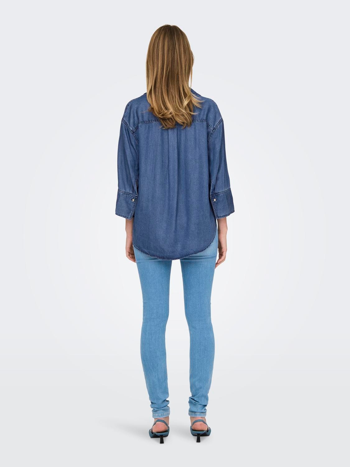 ONLY Denim skjorte med kinakrave -Medium Blue Denim - 15305416