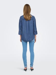 ONLY Lös passform Kinakrage Skjorta -Medium Blue Denim - 15305416
