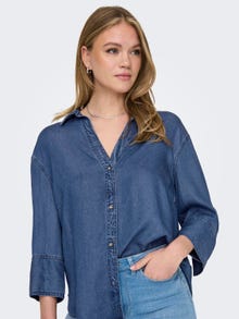 ONLY Lös passform Kinakrage Skjorta -Medium Blue Denim - 15305416