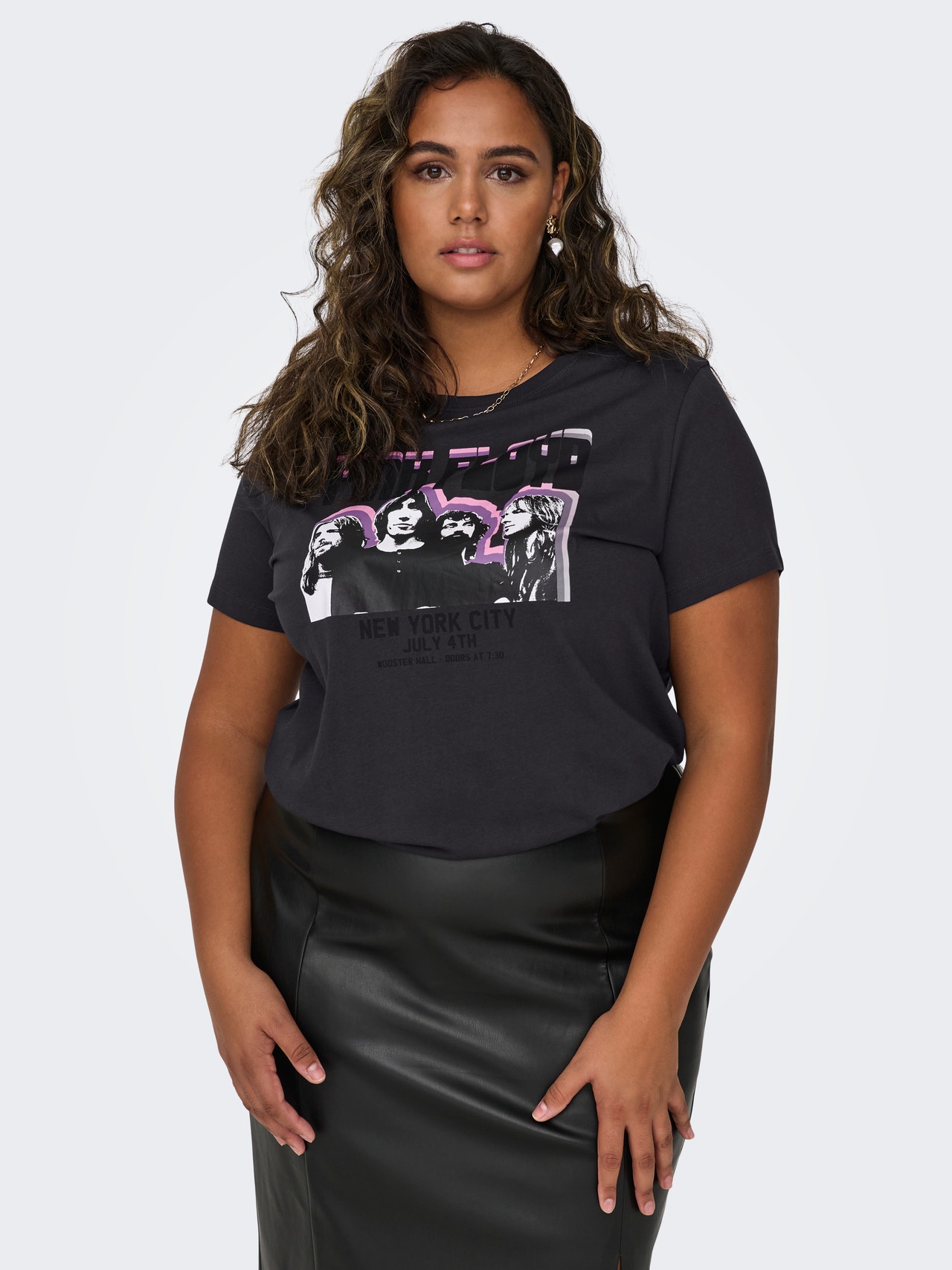 ONLY curvy O-neck t-shirt with print -Phantom - 15305519