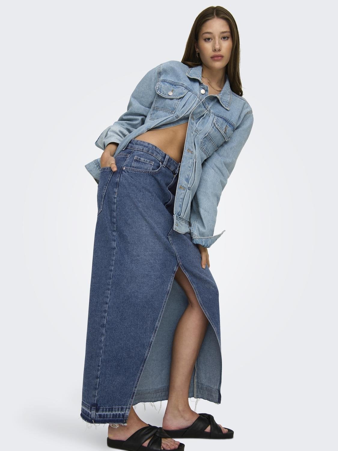 Split Front Denim Maxi Skirt | maurices