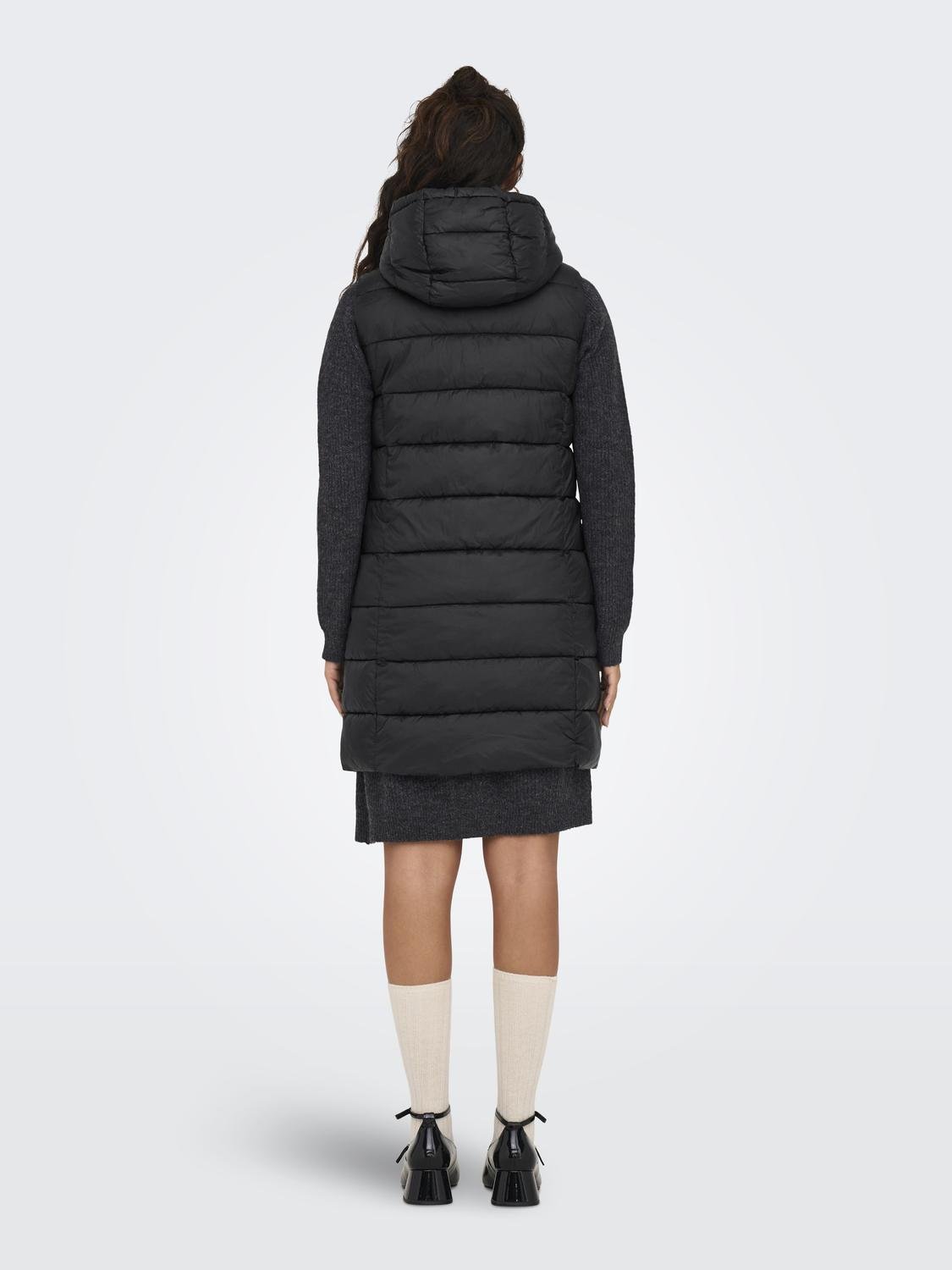 ONLY Long hooded vest -Black - 15305665