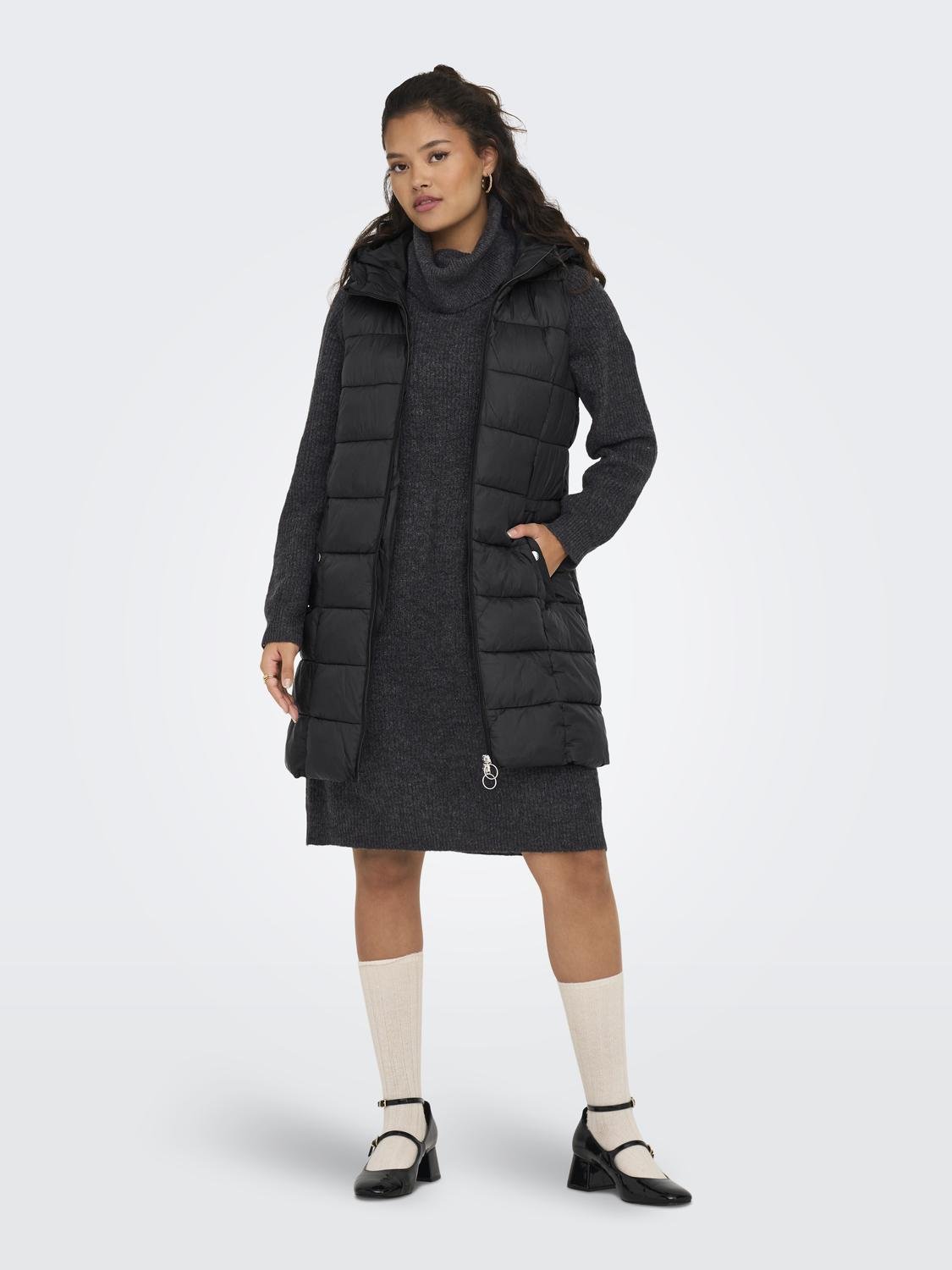 ONLY Long hooded vest -Black - 15305665
