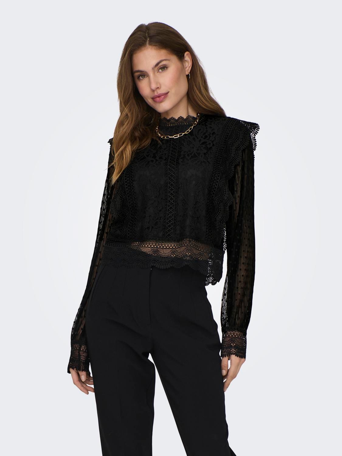 ONLY O-neck lace top -Black - 15305687