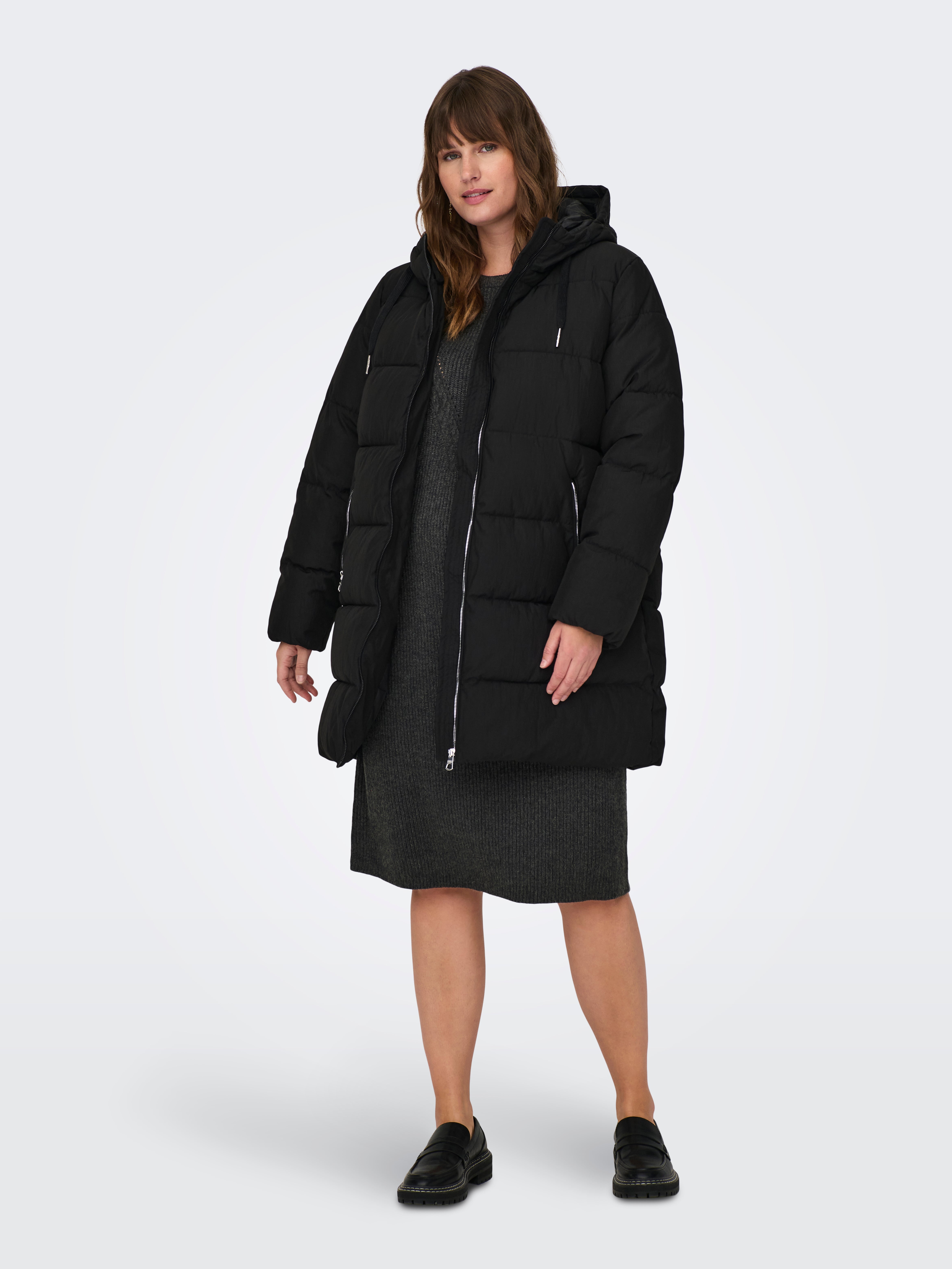 virgo　SPECIAL BOA CIRCUIT DOWN COAT Hood with string regulation Curve Coat | Black | ONLY®