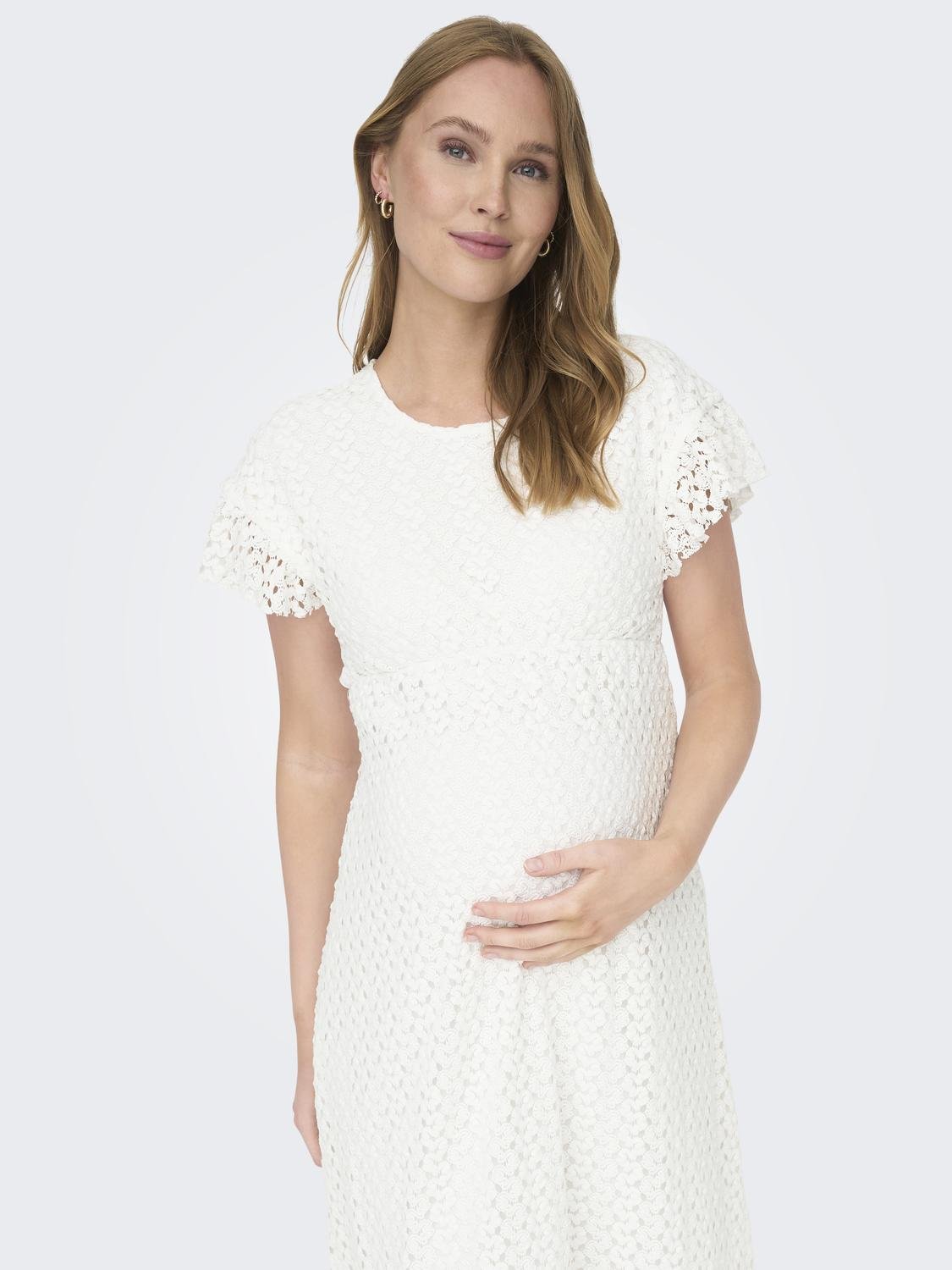 ONLY Regular Fit O-hals Maternity Kort kjole -Cloud Dancer - 15305710