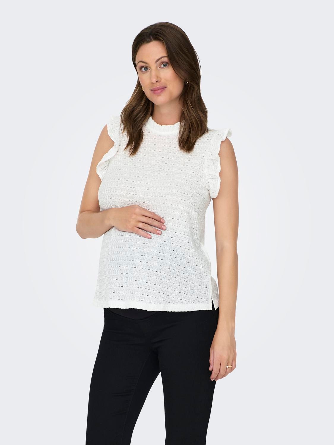 ONLY Mama o-neck top with frill -Cloud Dancer - 15305714