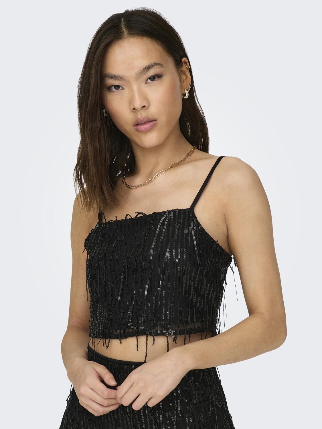 ONLY Cropped Fit U-hals Topp -Black - 15305747