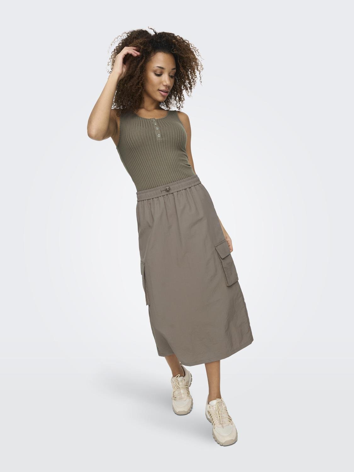 ONLY Mid waist Midi skirt -Walnut - 15305803