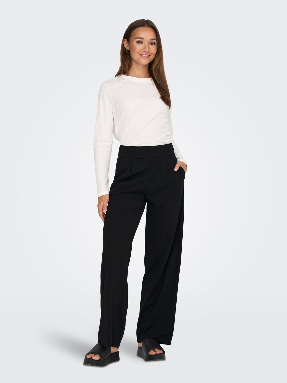 ONLY Pantalones Corte regular Cintura alta -Black - 15305888