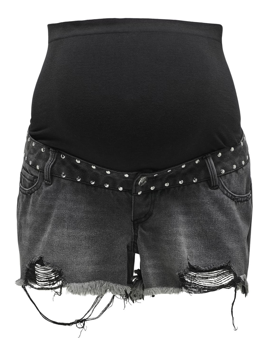 ONLY Regular Fit Raw hems Maternity Shorts -Black Denim - 15305944