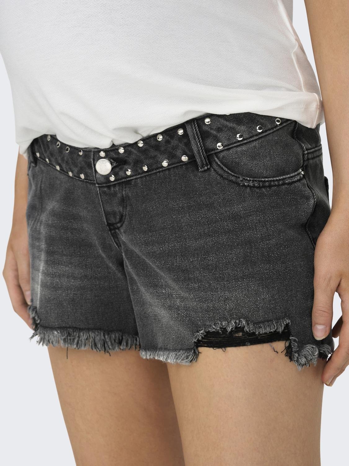 ONLY olmpacy hw studded dnm shorts -Black Denim - 15305944