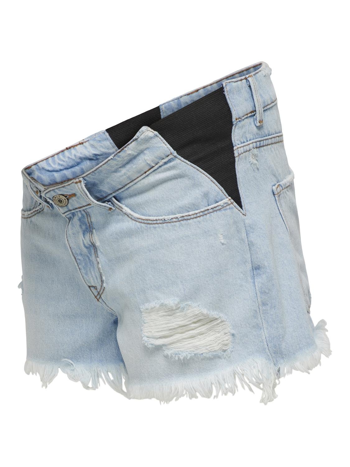 ONLY Shorts Straight Fit Taille haute Ourlet brut Grossesse -Light Blue Denim - 15305950