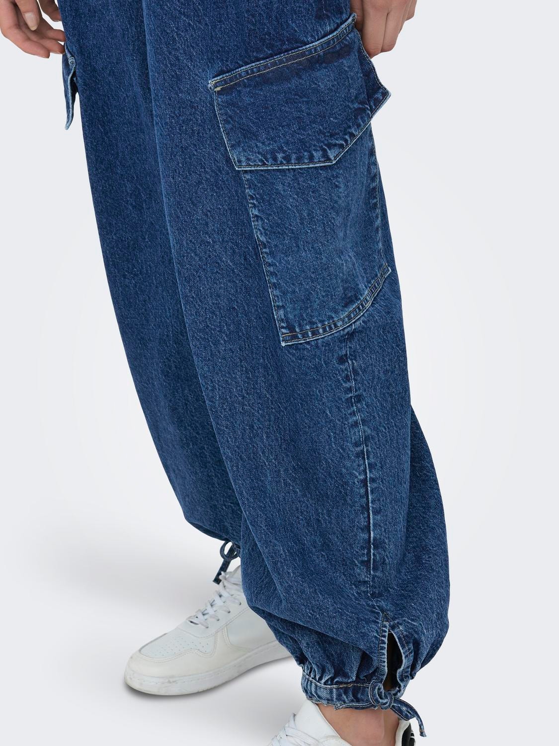 ONLY Jeans Coupe jogger Taille haute Élastique -Medium Blue Denim - 15306235