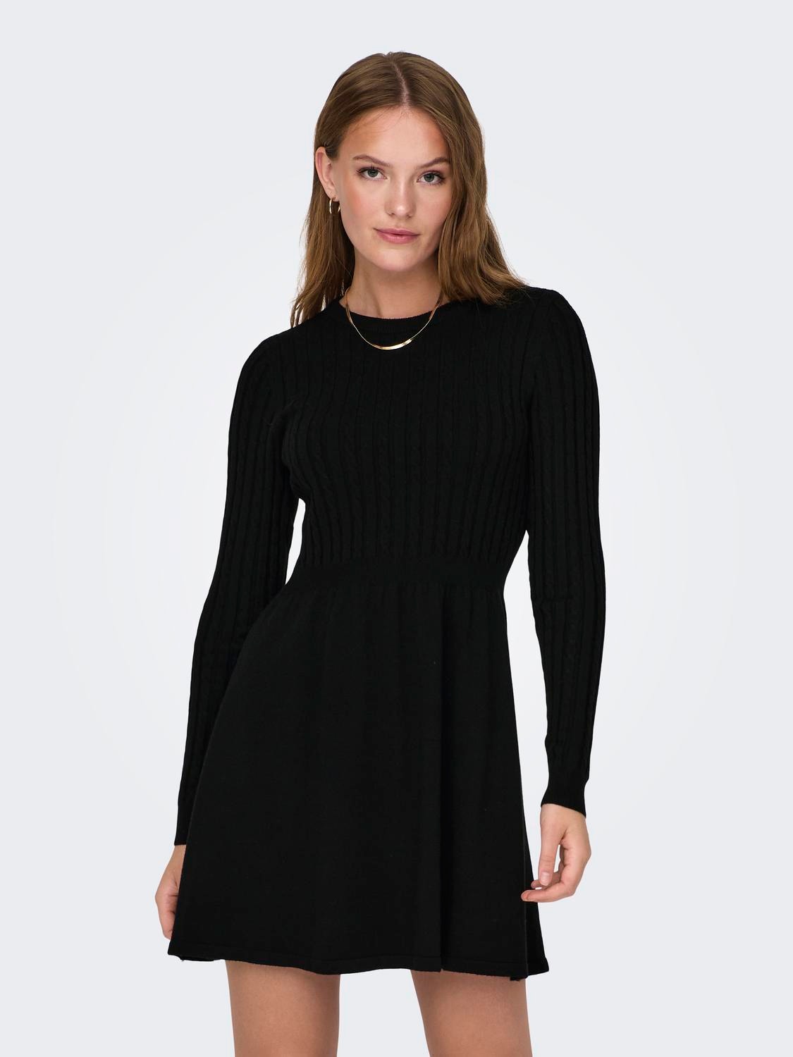 Only mini knitted skater dress in black