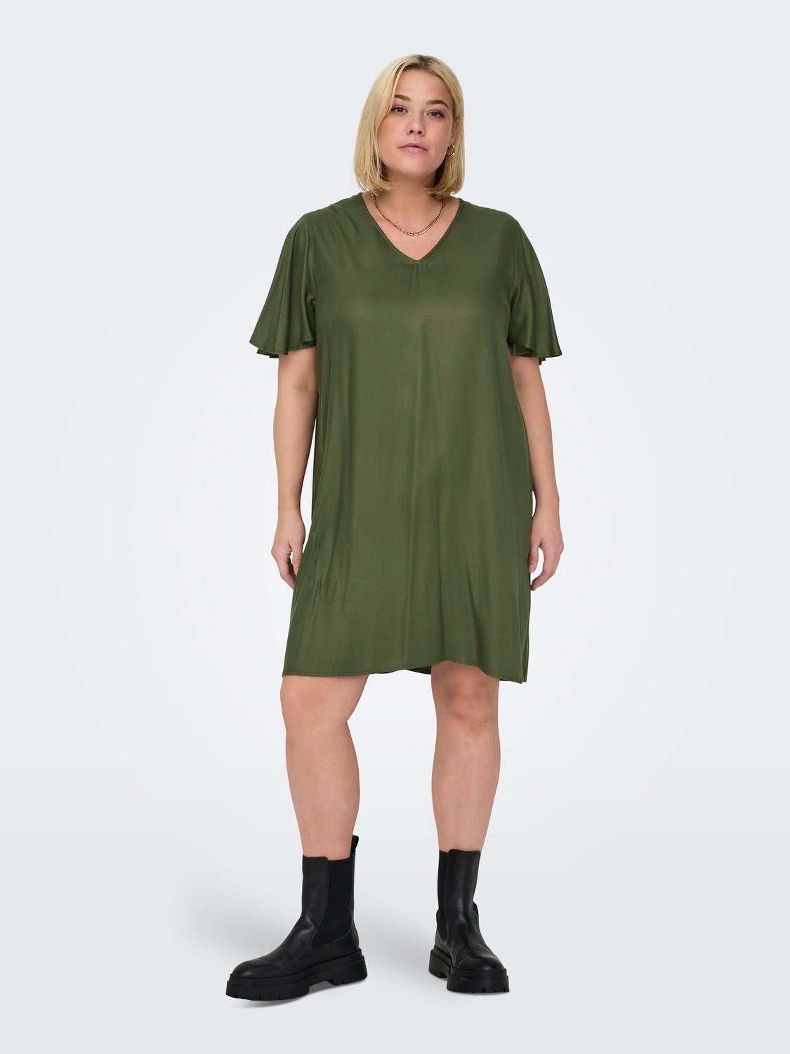 ONLY Loose Fit V-Neck Short dress -Winter Moss - 15306702