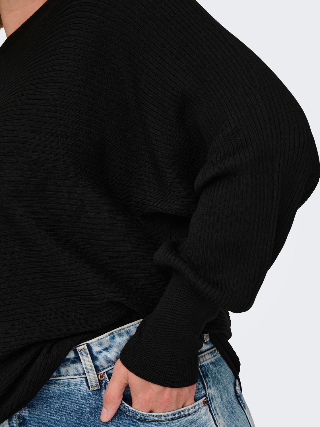 ONLY Knit Fit U-Boot Ausschnitt Gerippte Ärmelbündchen Pullover -Black - 15306803