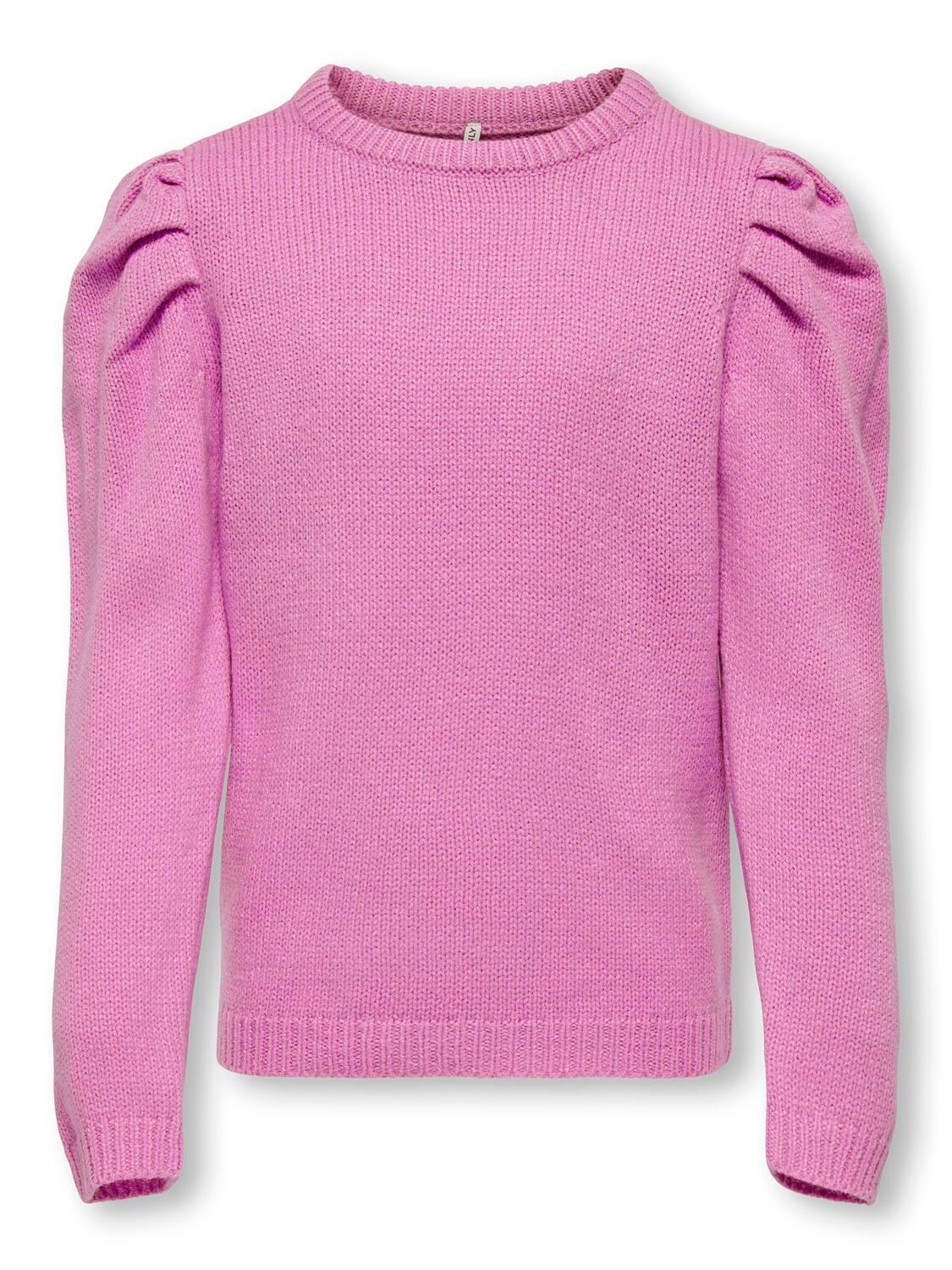 ONLY o-neck knitted pullover with puff sleeves -Moonlite Mauve - 15306862