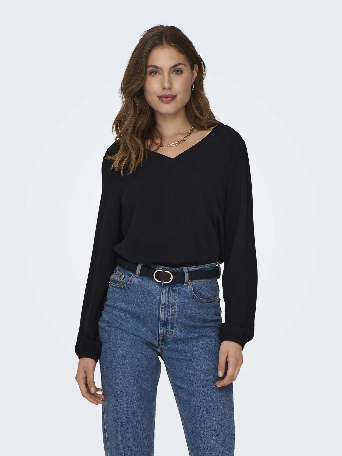ONLY V-neck top with long sleeves -Black - 15306923