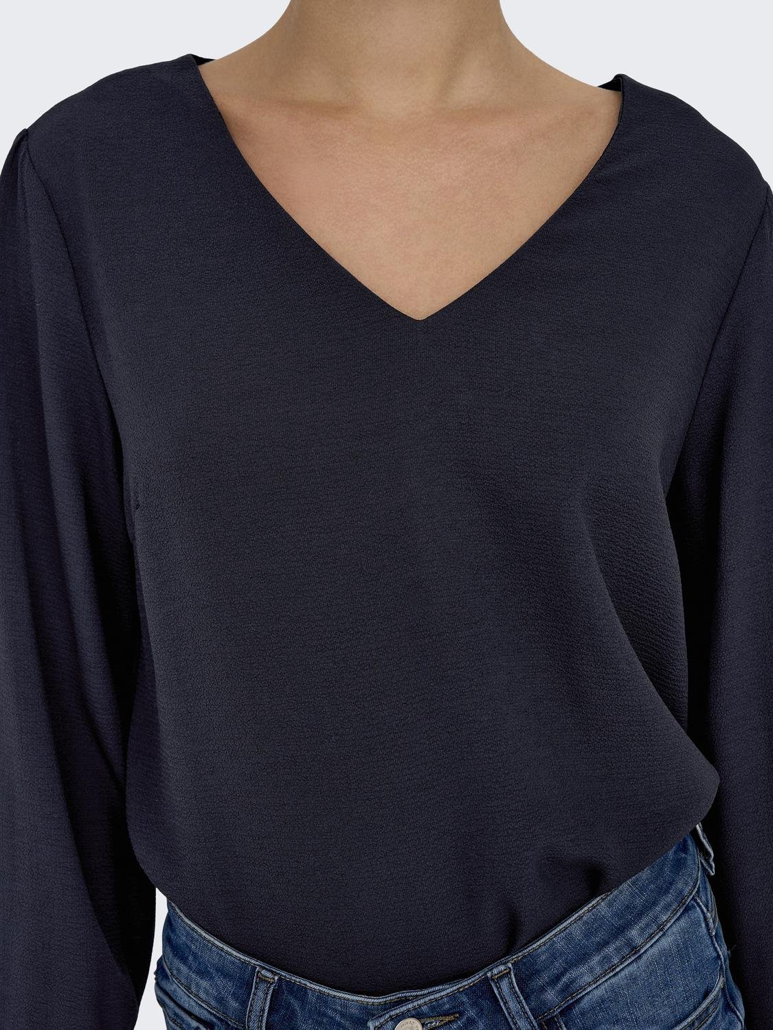 ONLY V-neck top with long sleeves -Night Sky - 15306923