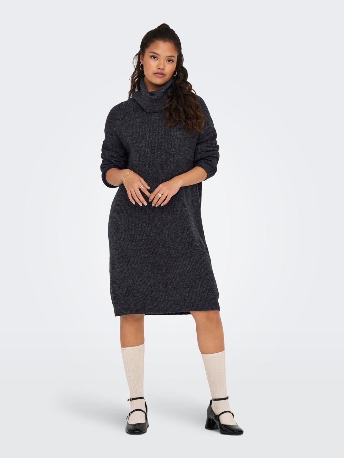 ONLY® neck knitted roll Dark Grey | dress | Mini