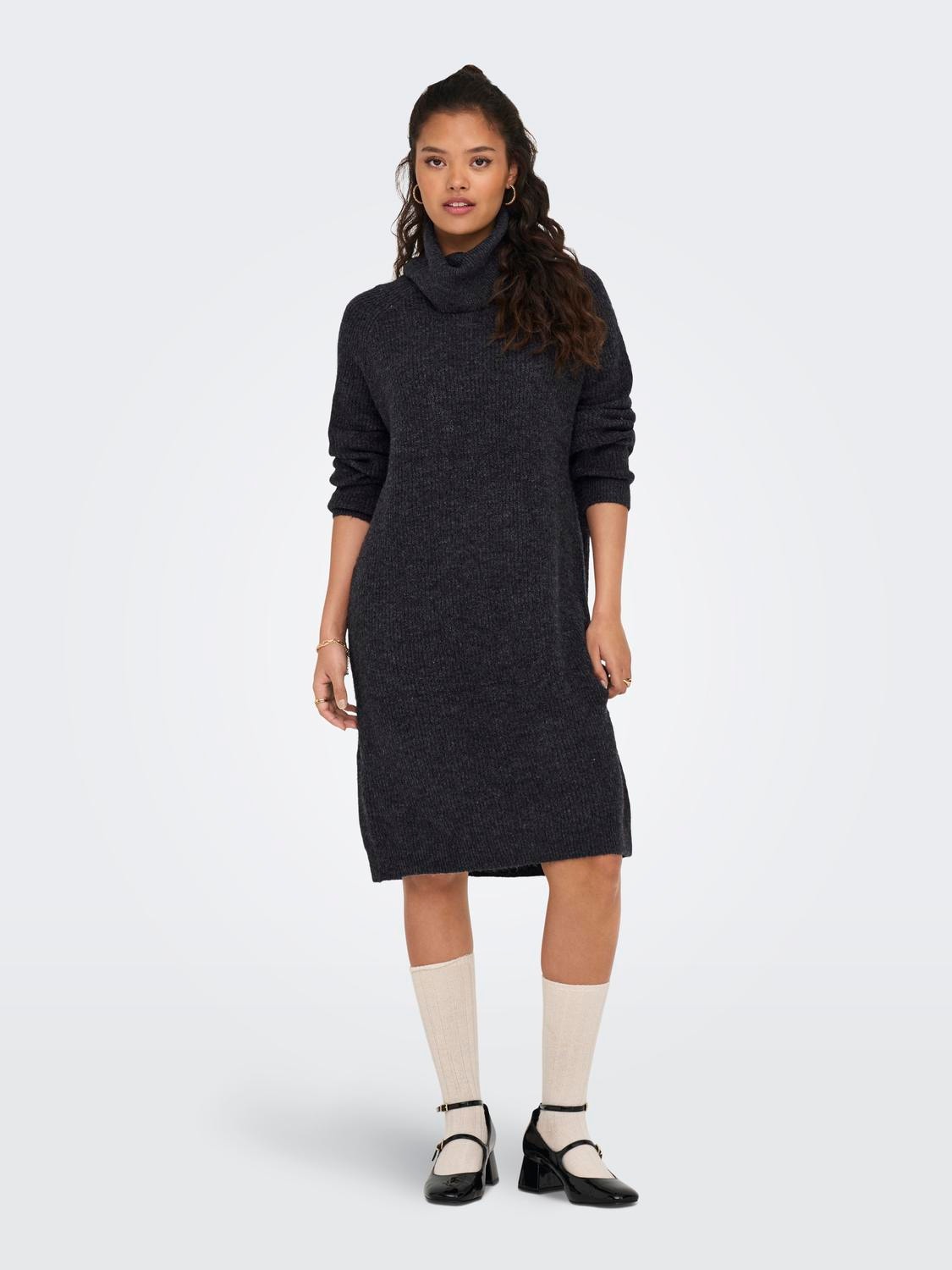 Mini roll neck knitted dress | Dark Grey | ONLY®