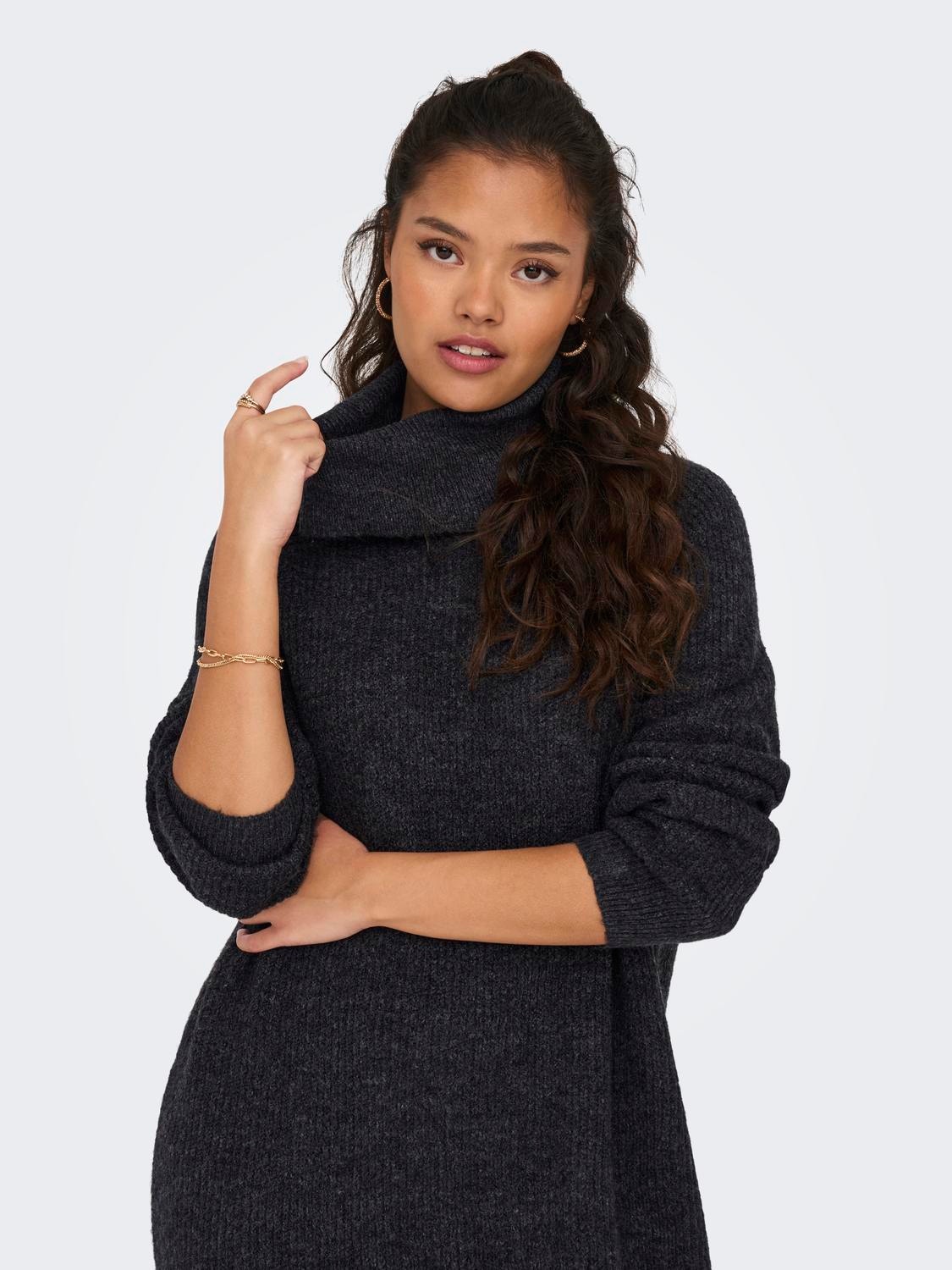 dress Grey knitted | neck Dark ONLY® roll Mini |