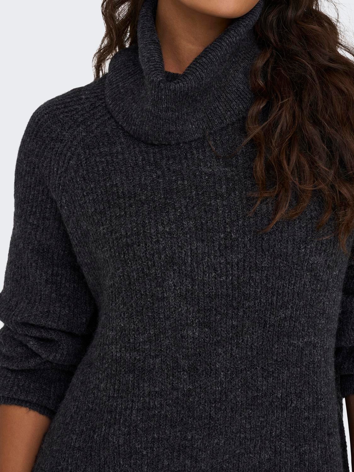 Mini roll neck Dark ONLY® dress | Grey knitted 