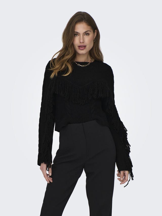 ONLY O-neck knitted pullover with fringes - 15307002