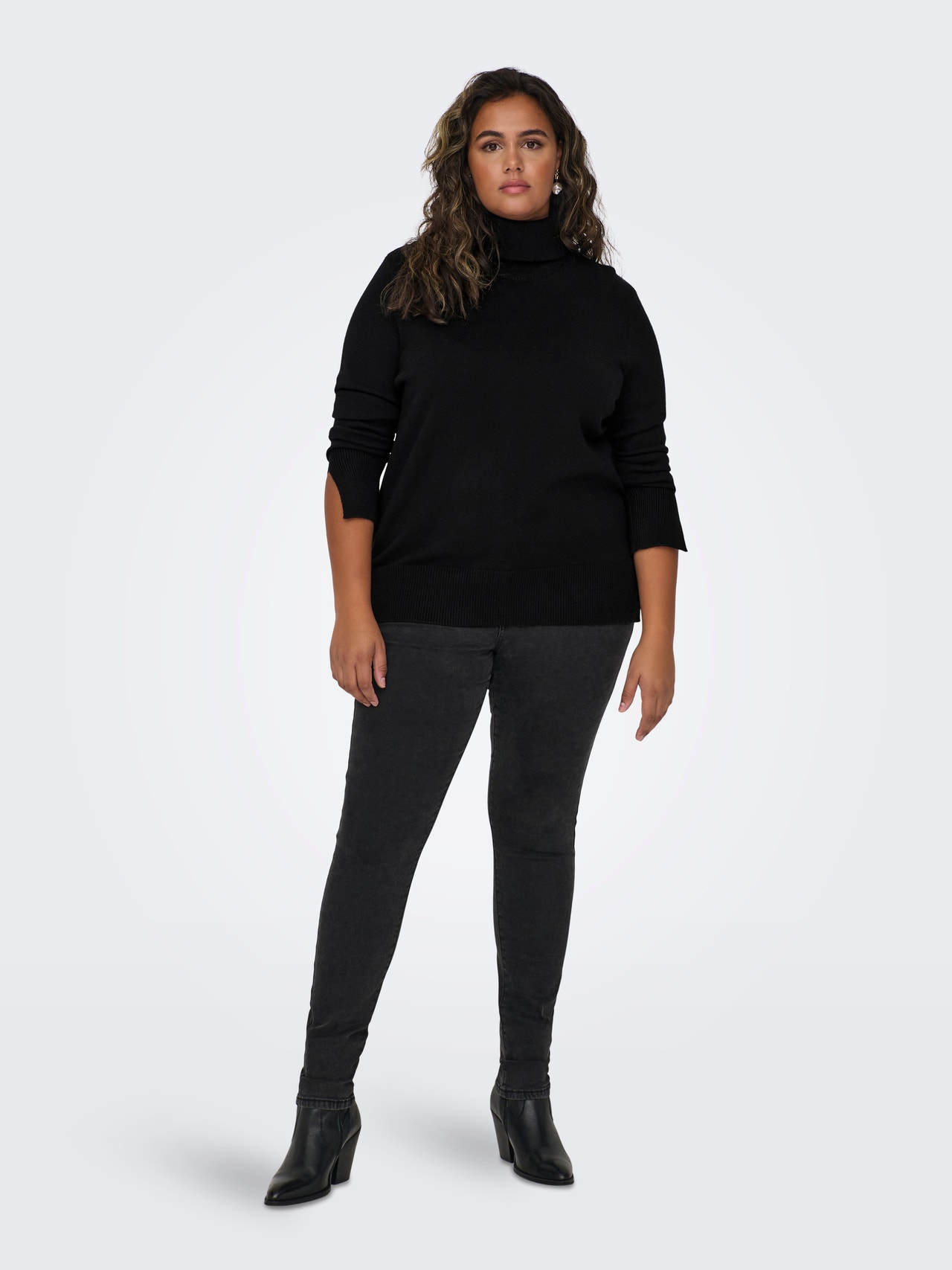 ONLY Curvy knit sweat with high neck -Black - 15307367