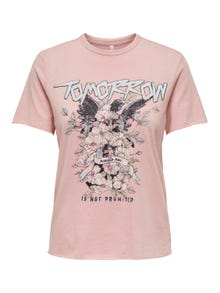 ONLY O-neck t-shirt with print -Silver Pink - 15307412