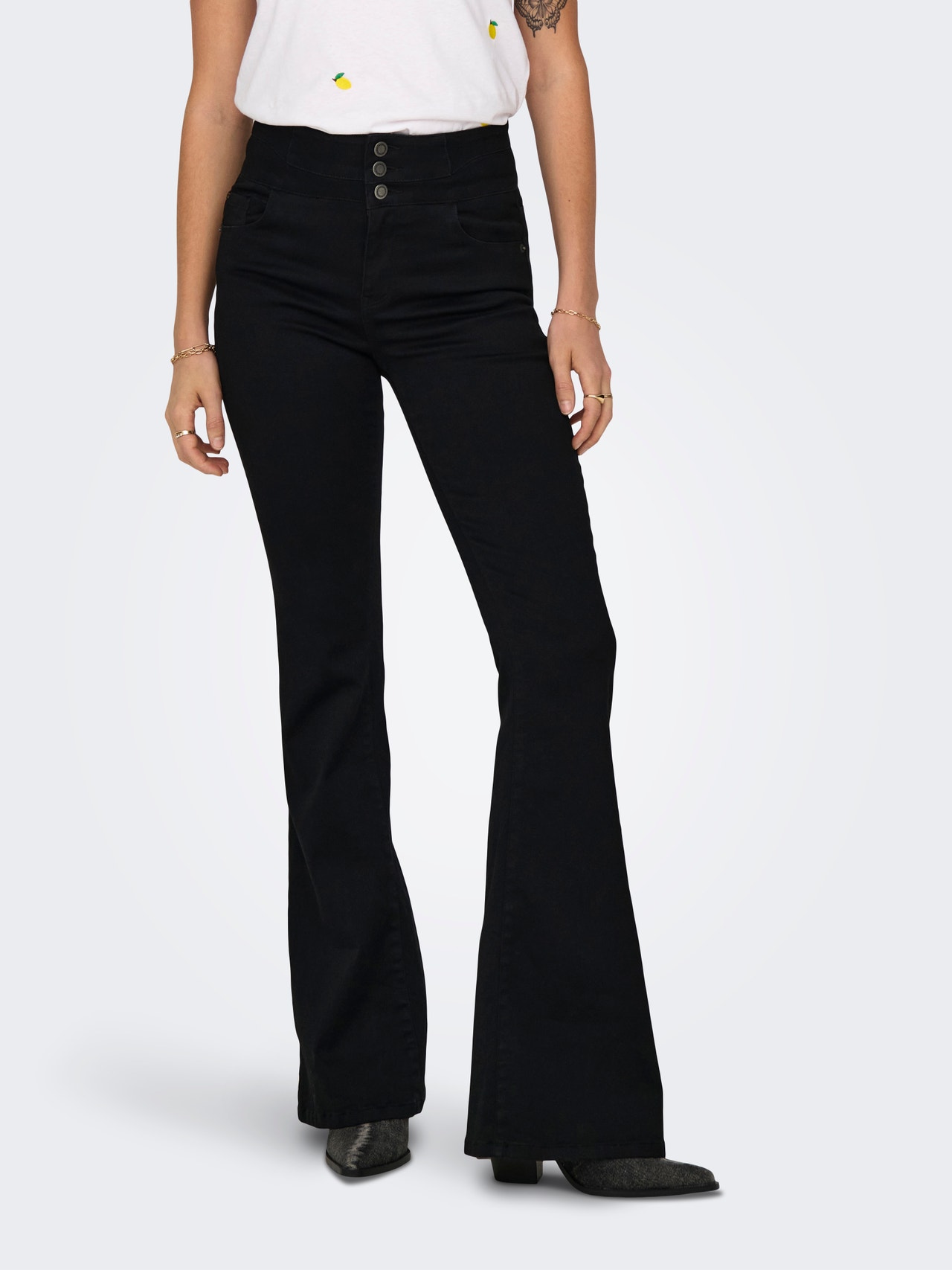 ONLY ONLCHERYL High waist Flared Fit Jeans -Black Denim - 15307601