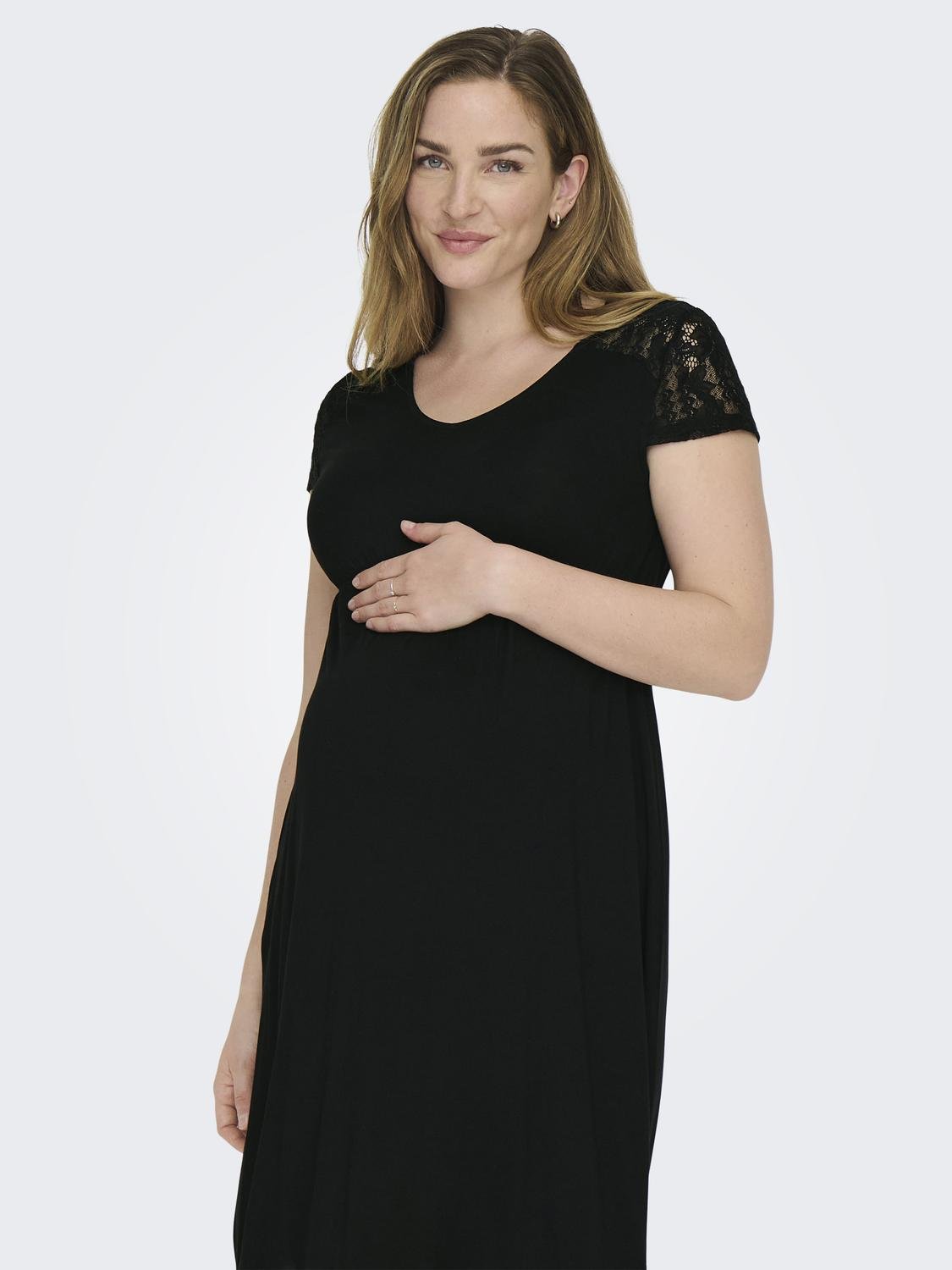 ONLY Normal passform Rundringning Graviditet Kort klänning -Black - 15307724