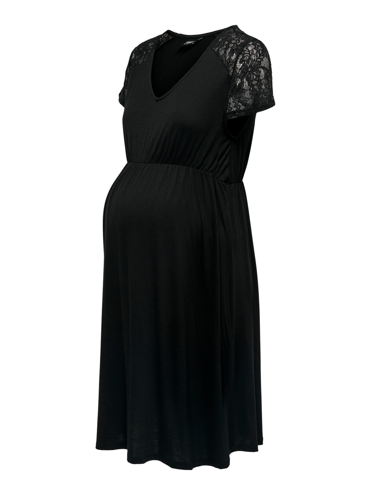 ONLY Normal geschnitten Rundhalsausschnitt Maternity Kurzes Kleid -Black - 15307724