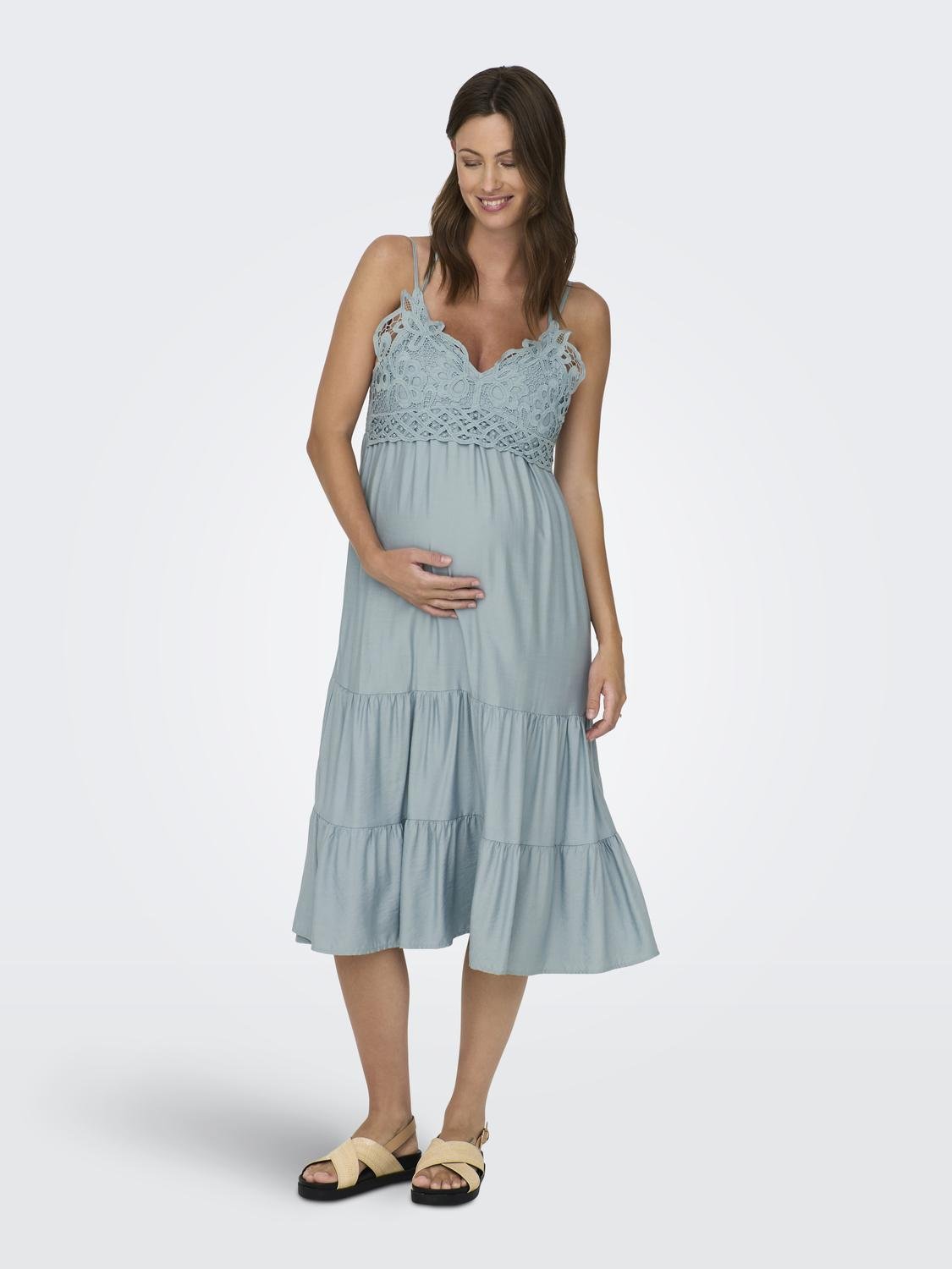 ONLY Normal geschnitten Splitneck Maternity Langes Kleid -Blue Mirage - 15307849