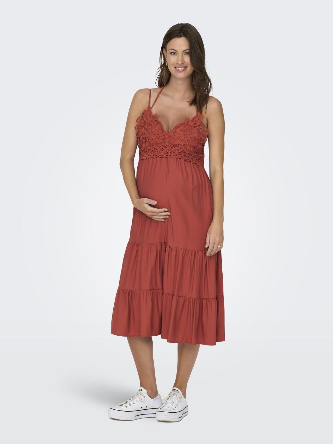 ONLY Mama maxi dress with lace detail -Baked Clay - 15307849