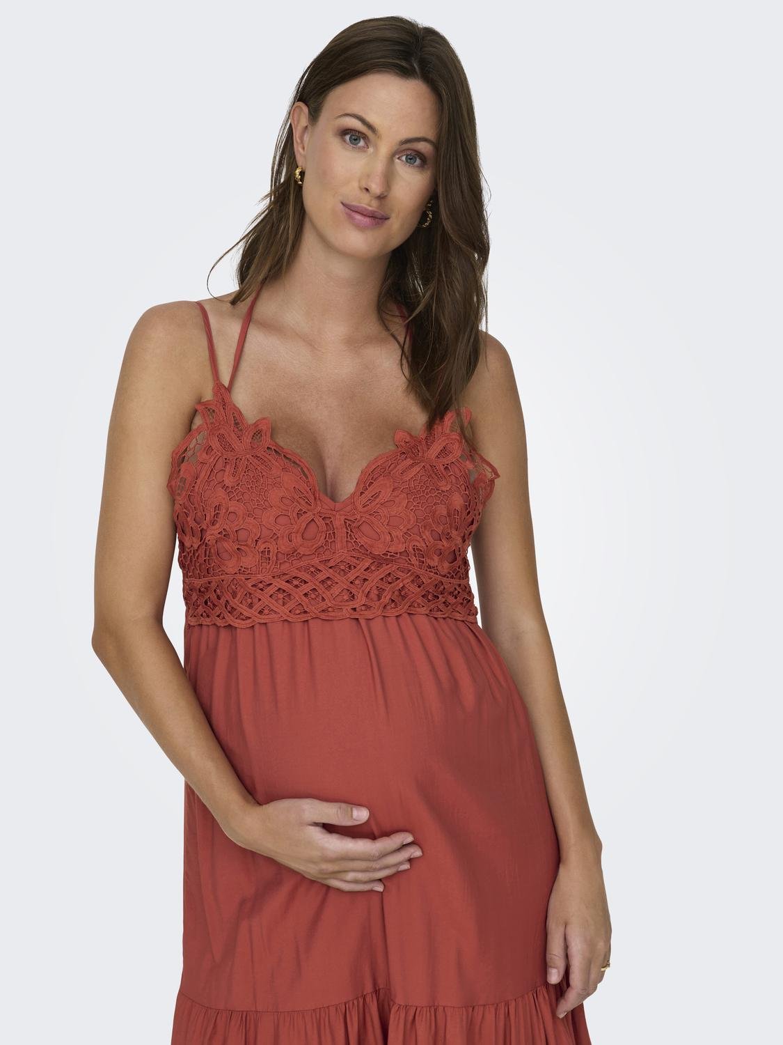 ONLY Regular Fit Splitthals Maternity Lang kjole -Baked Clay - 15307849