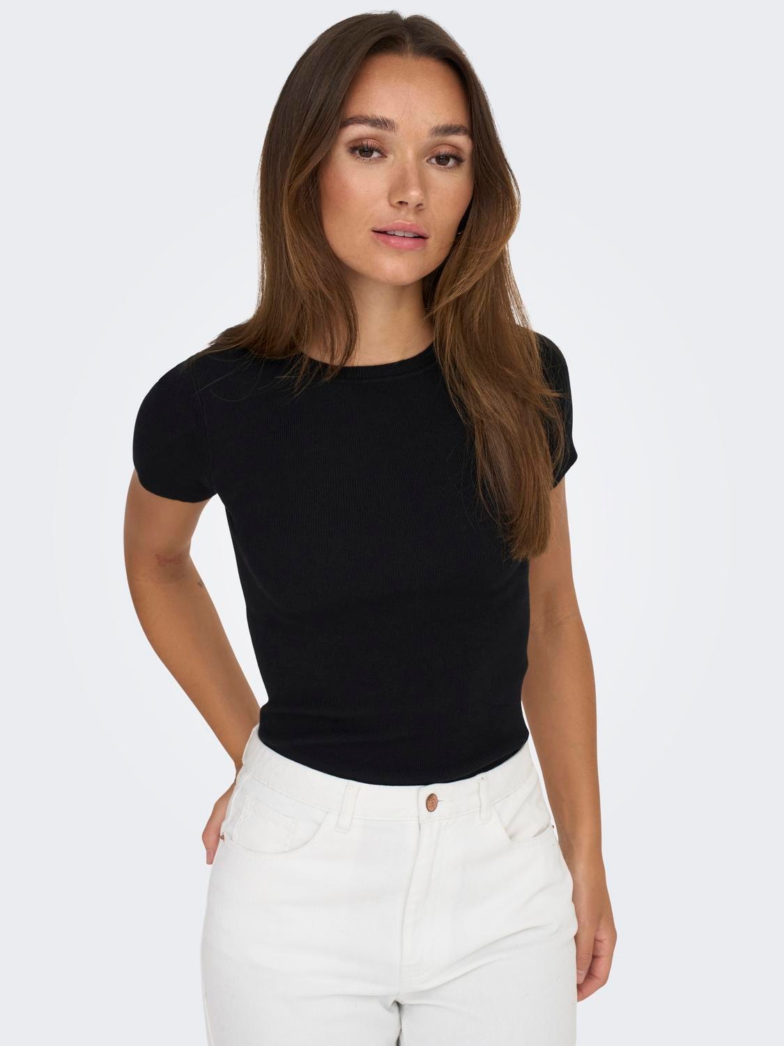 ONLY O-NECK TOP WITH SHORT SLEEVES -Black - 15307860