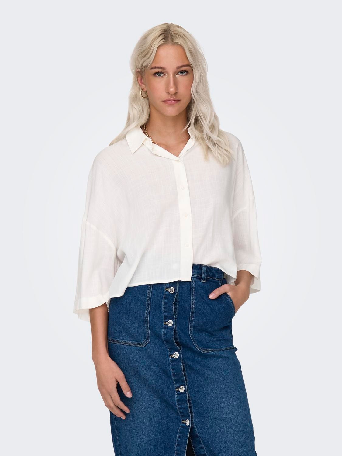 ONLY Shirt with short sleeves -Cloud Dancer - 15307870
