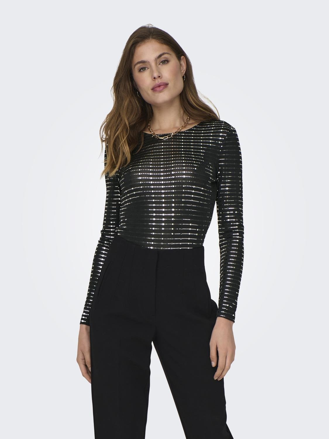 O-neck glitter top | Black | ONLY®