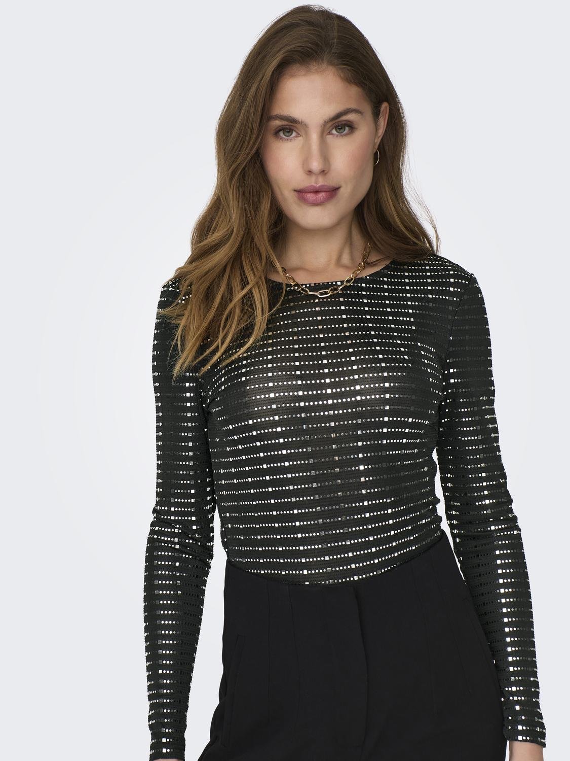 ONLY O-neck glitter top -Black - 15307928