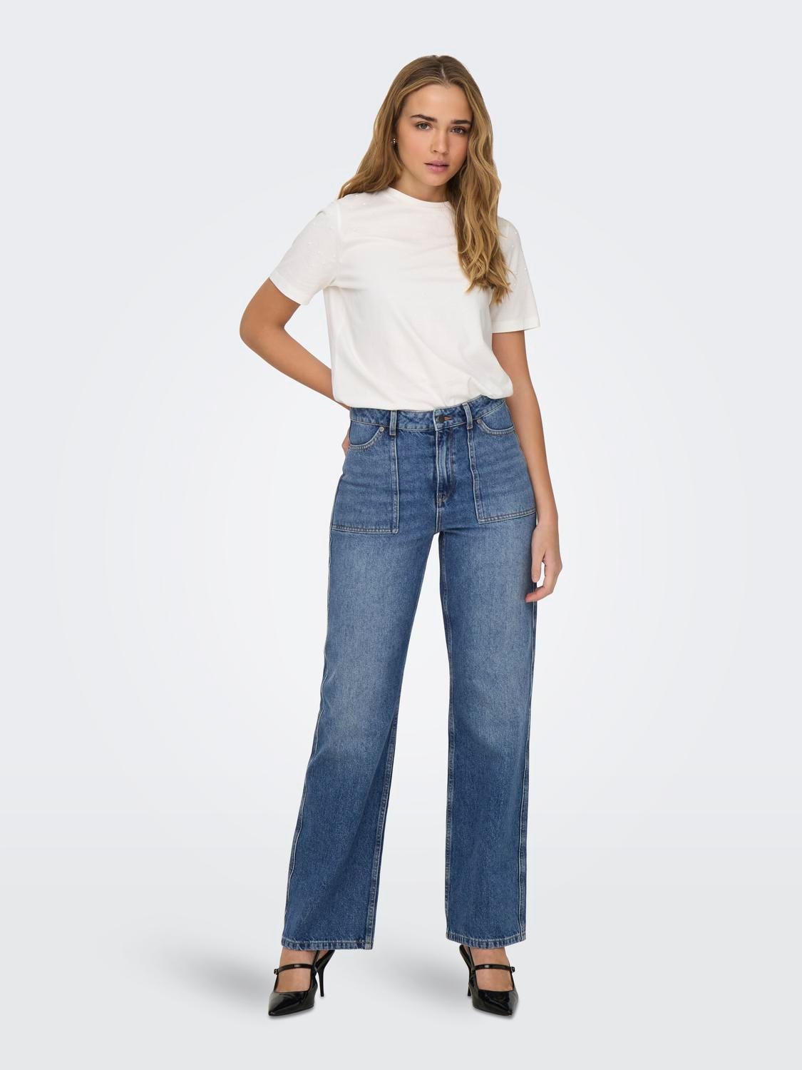 ONLY Jeans Wide Leg Fit Taille haute -Medium Blue Denim - 15308196