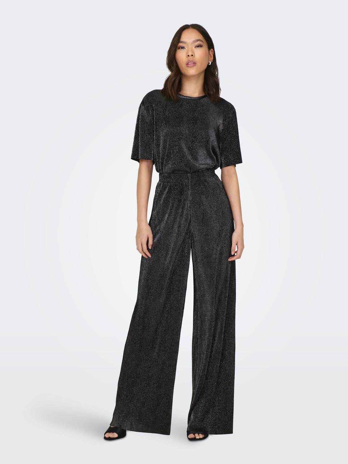 Vero Moda fluffy wide leg trouser in black glitter - ShopStyle