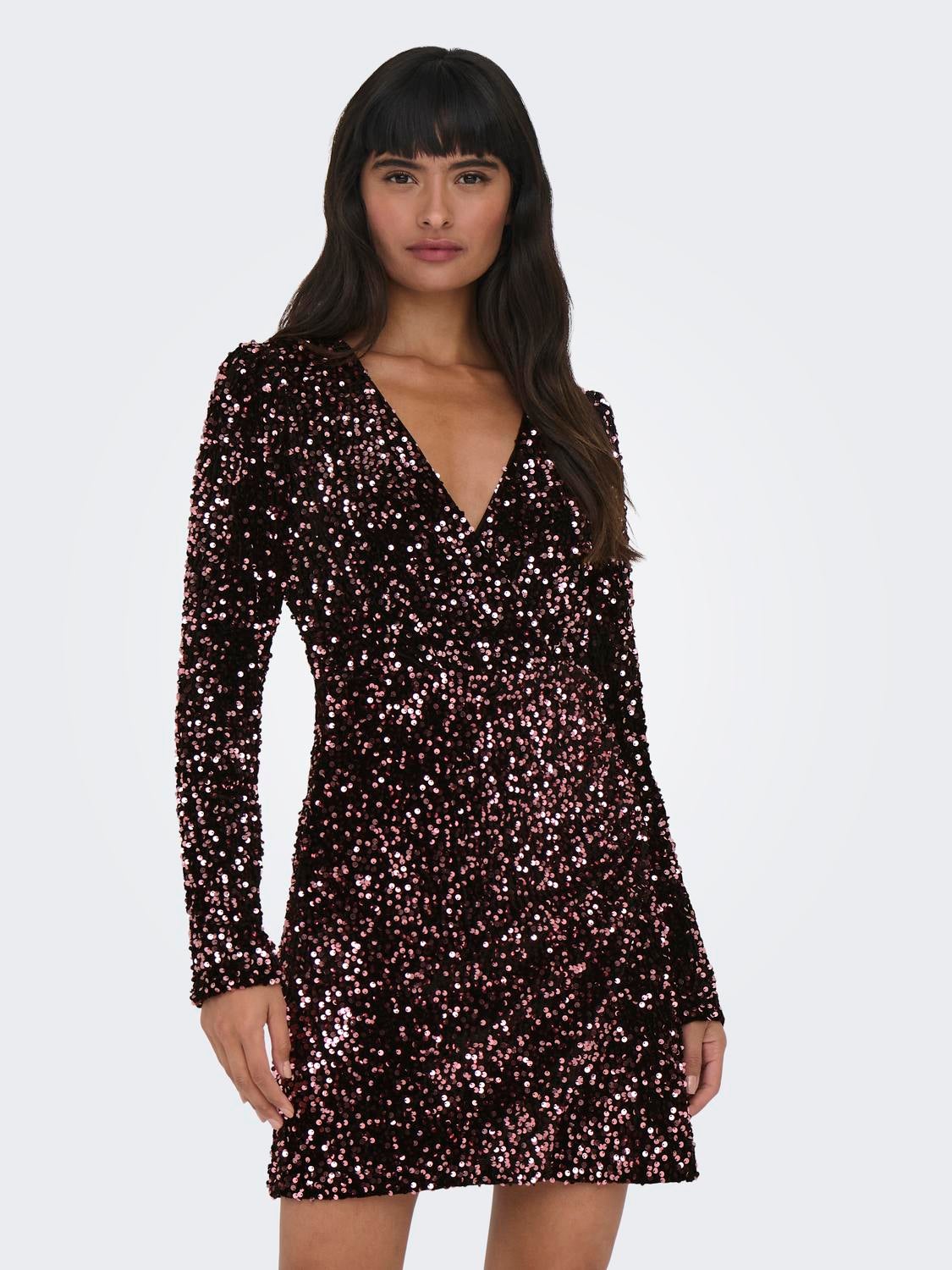 V neck 2025 glitter dress