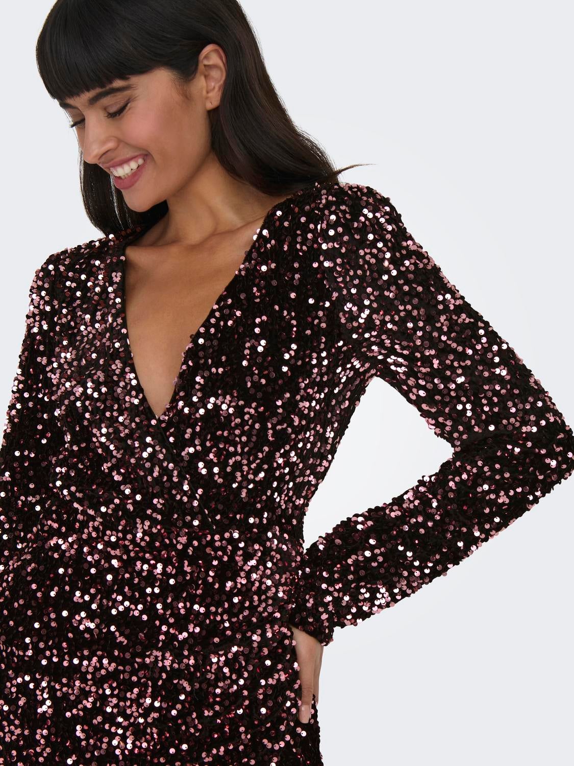 V neck 2025 glitter dress