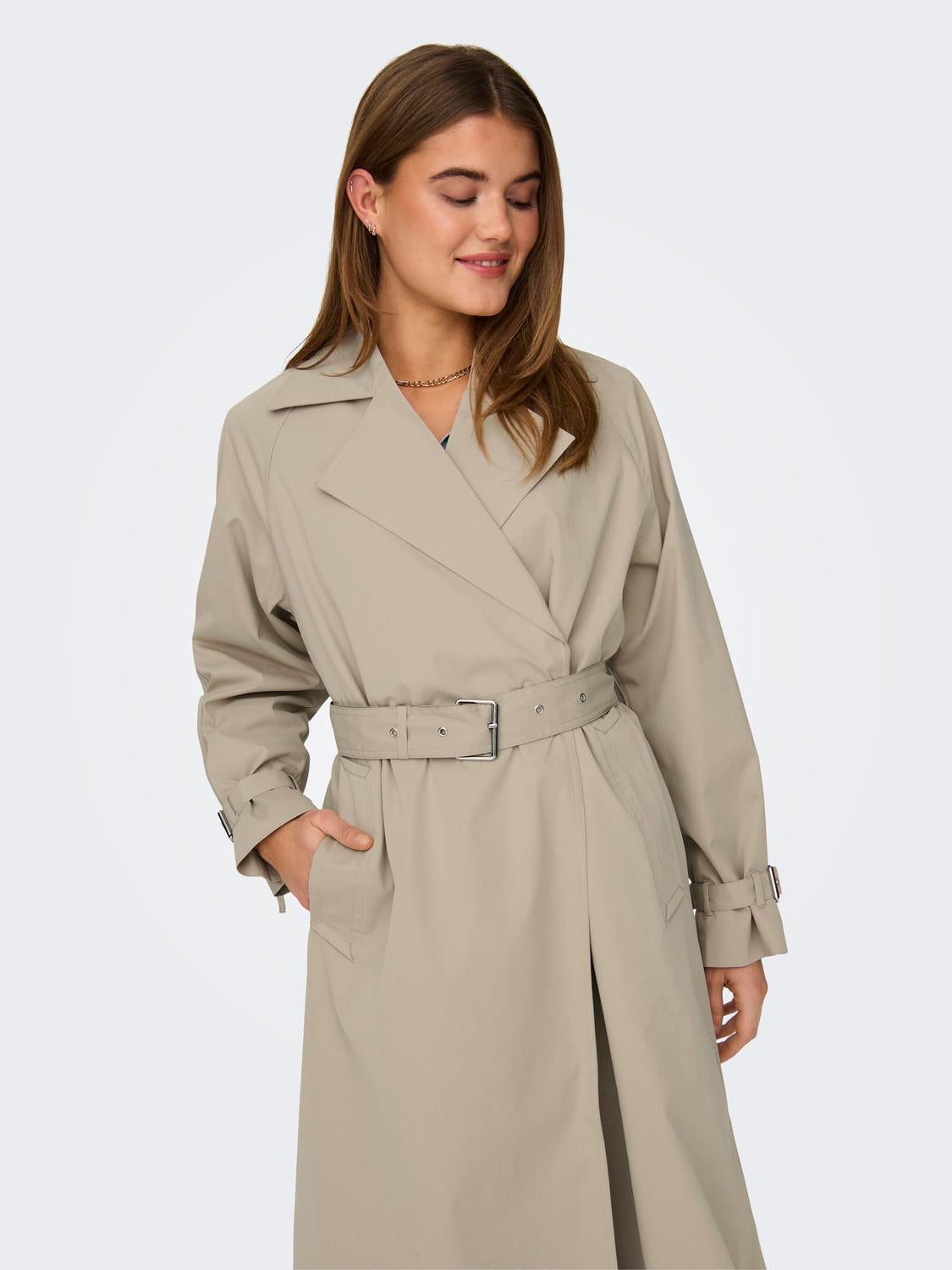 High neck clearance trench coat